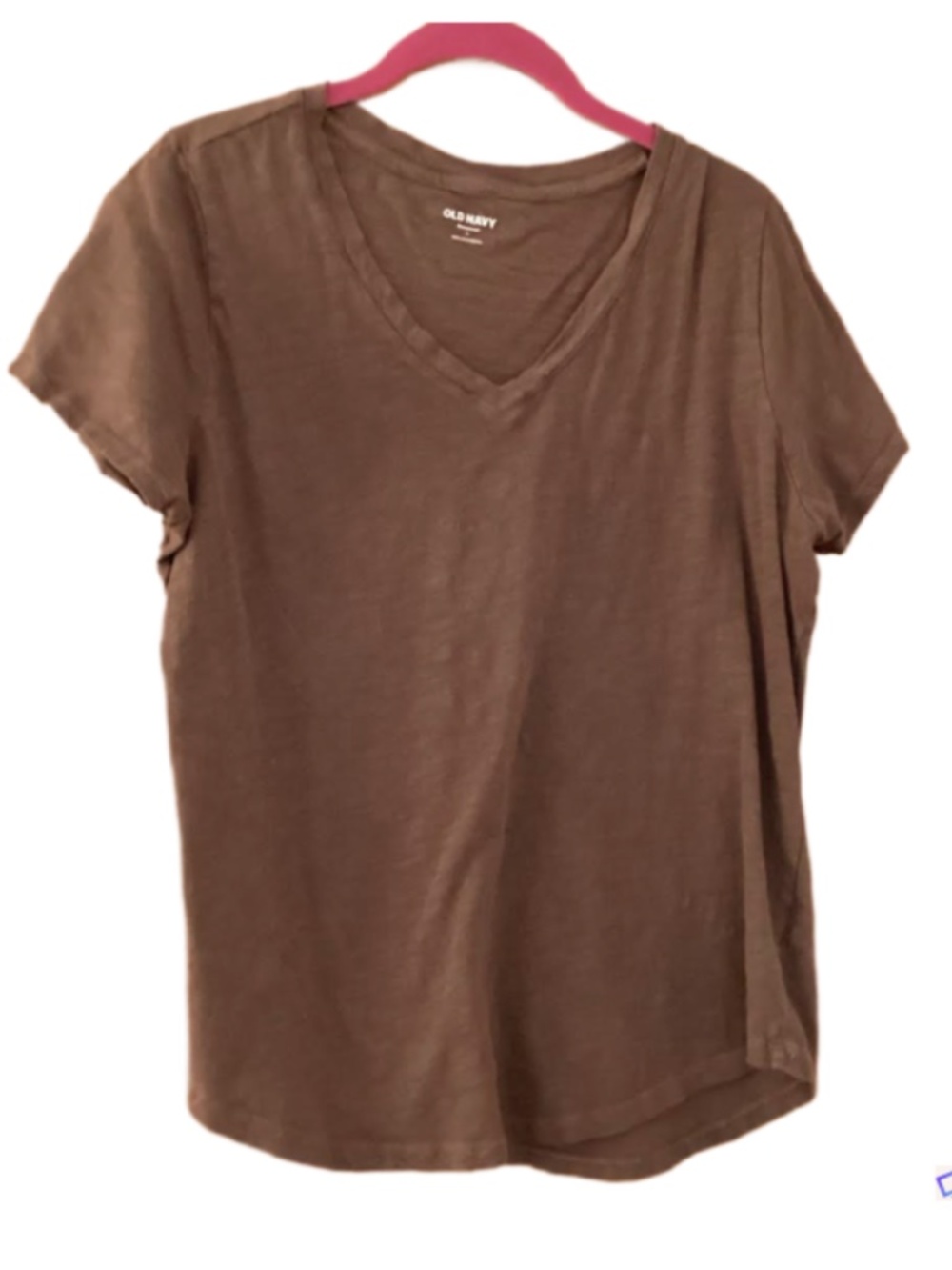 Old Navy Everywear Brown Cotton Slub Womens V Neck T Shirt, L